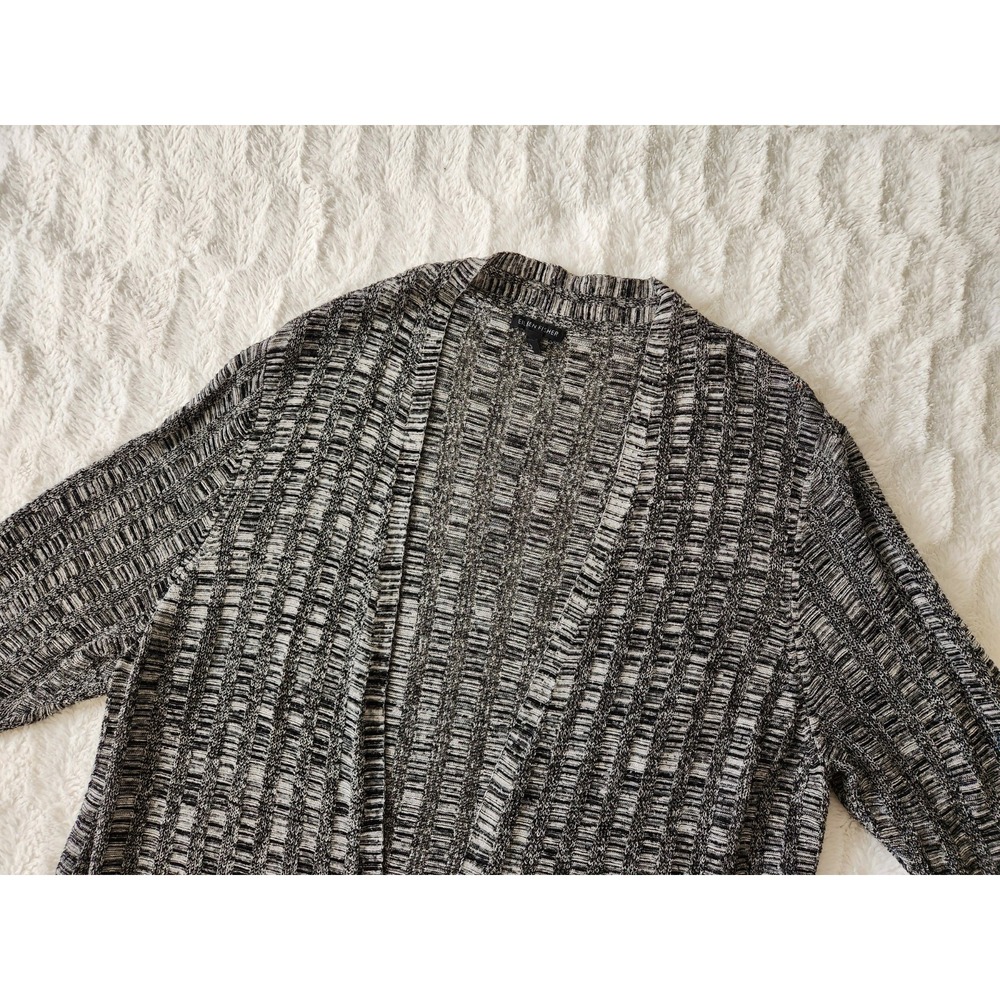 Eileen Fisher Silk & Organic Linen Long Sleeve Cardigan Black & White Size XL
